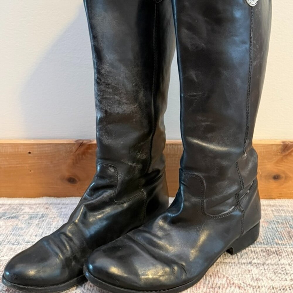 Frye Melissa Button Lug Tall Boots - Black / 8